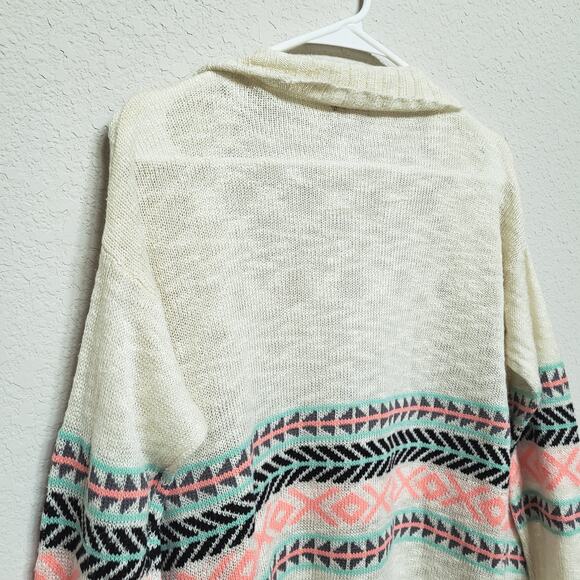 Eyeshadow Cream Cardigan with Pink and Teal Stripes - Picture 12 of 13